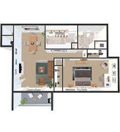 1  Bed   1  Bath   636 Sq. Ft. GARDEN D Floor Plan at Crestview at Louisville Apartments, Louisville, 40217