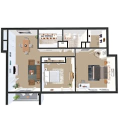 2  Bed   1  Bath   893 Sq. Ft. GARDEN B Floor Plan at Crestview at Louisville Apartments, Kentucky, 40217