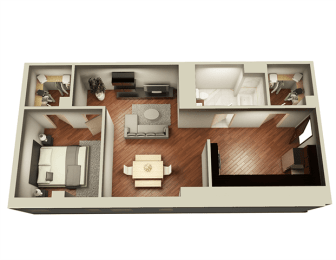 Floor Plan  Affordable (ARO), Income Restricted 1 Bedroom Apartment 3D Floorplan, 859 sqft, at Somerset Place Apartments in Uptown Chicago, 60640