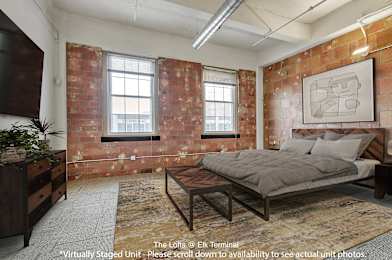 Virtually Staged Example of a 2 Bedroom 1 Bath unit at The Lofts at Elk Terminal