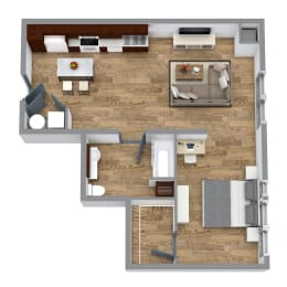 1 Bedroom 2 Floor Plan at Bakery Living, Shadyside, Pittsburgh, PA 15206