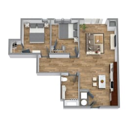 2 Bedroom 1 Floor Plan at Bakery Living, Shadyside, Pittsburgh, PA 15206