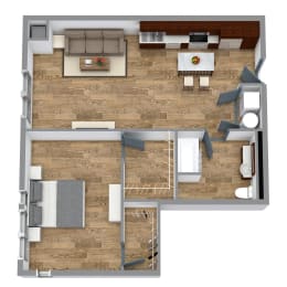 2 Bedroom 2 Blue Floor Plan at Bakery Living, Shadyside, Pittsburgh, PA 15206