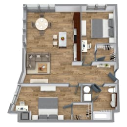 2 Bedroom 2 Floor Plan at Bakery Living, Shadyside, Pittsburgh, PA 15206