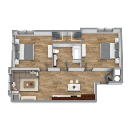 2 Bedroom 3 Floor Plan at Bakery Living, Shadyside, Pittsburgh, PA 15206