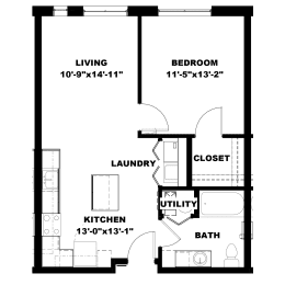 Hot Metal Flats A1 floorplan, Hot Metal Flats apartments, Pittsburgh, PA
