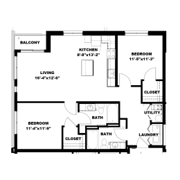 Hot Metal Flats B2 floorplan, Hot Metal Flats apartments, Pittsburgh, PA