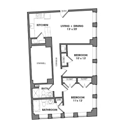 H1 Floor Plan at Walnut on Highland, Pennsylvania 15206