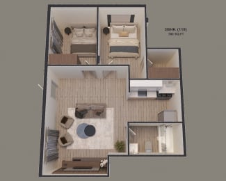 a floor plan of a small apartment with a bedroom and a living room
