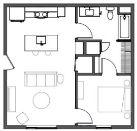  Floor Plan A2 - 1 Bed 1 Bath