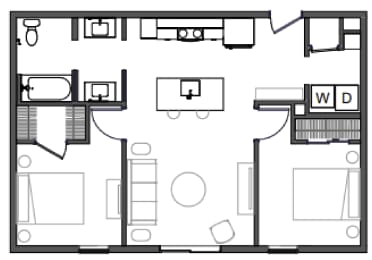  Floor Plan B1 - 2 Bed 1 Bath