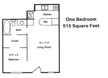  Floor Plan One Bedroom 1 Bath 535 SF