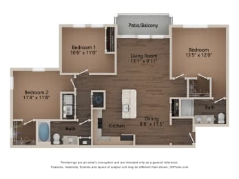 Cape Floor Plan at Fox Hunt Farms Apartments, Fort Mill, SC