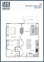 A2-Floor-Plan at 5115 Park Place Apartments, North Carolina, 28209