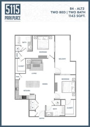 B4-ALT2-Floor-Plan at 5115 Park Place Apartments, North Carolina, 28209