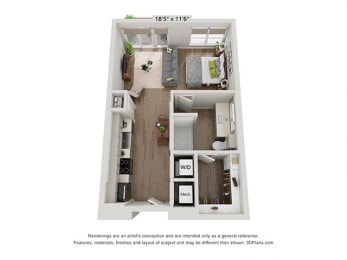 a stylized floor plan of an apartment at Trailhead