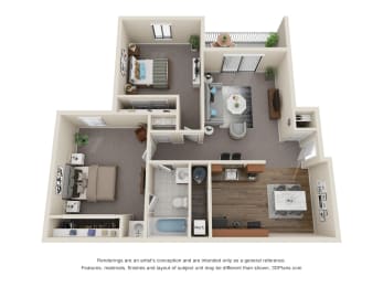 2 bed 1 bath floor plan at Sandhurst Apartments, Ohio, 43701