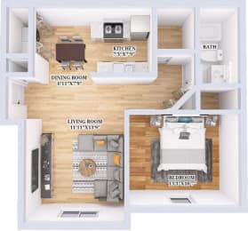 a floor plan of a house with a bedroom and a living room
