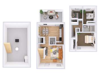 3Bed 2Bath Floor Plan at Sharon Green Townhomes, Columbus, 43229