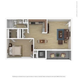 A1 Floor Plan at 7 Pointe Apartments, Indiana, 46205
