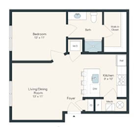 Spacious apartment with living room, dining, room, and bedrooms