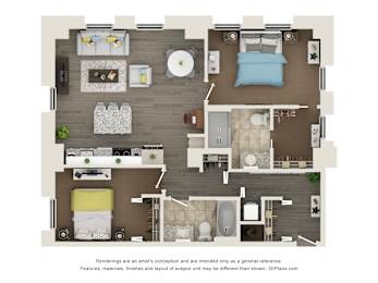 2 bed 2 bath C Floor Plan at Sky Central, Cincinnati