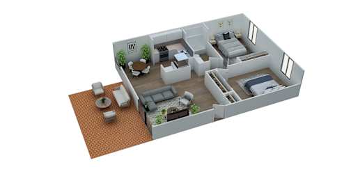 2 Bed Floorplan at Meridian Court South, Indianapolis, IN, 46217