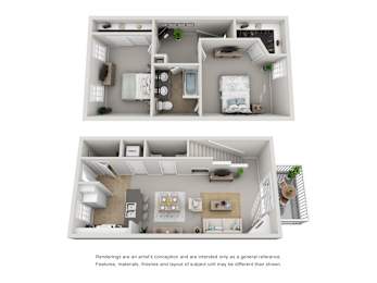 2 Bed 1.5 Bathroom Floorplan at College Park, Columbus, OH, 43209