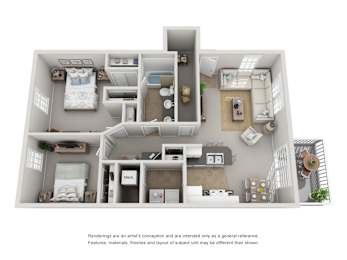 2 Bed 1 Bathroom Floorplan at College Park, Columbus, 43209