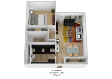 1 bed 1 bath C at Rivers Edge Apartments and Townhomes, Dayton, OH