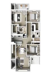 A floor plan of a small apartment with a kitchen, living room, and bathroom.