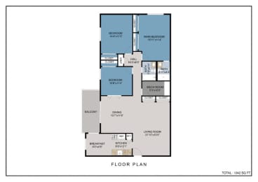 3 Bedroom Floor Plan at Finneytown Apartments and Townhomes, Cincinnati