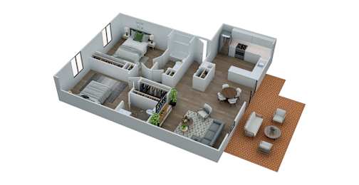 2 Bedroom Floorplan at Meridian Court South, Indianapolis, IN