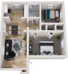 2 Bed 1 Bath Floor Plan at Huntley Ridge, Kettering, OH, 45419