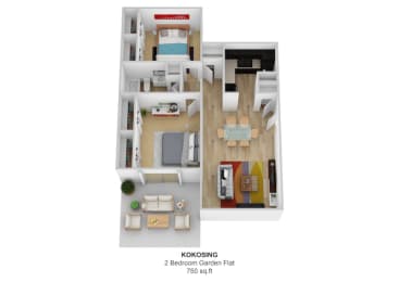 2 bed 1 bath G at Rivers Edge Apartments and Townhomes, Dayton