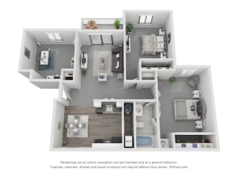 2 bedroom 1 bath floor plan A at Mallard Landing Apartments , Marion, 43302