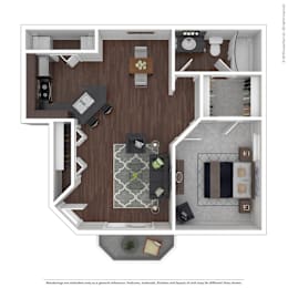 A floor plan of a house with a kitchen, living room, and two bedrooms.