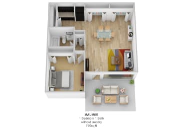 1 bed 1 bath D at Rivers Edge Apartments and Townhomes, Dayton, 45405