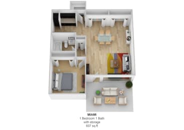 1 bed 1 bath E at Rivers Edge Apartments and Townhomes, Dayton, Ohio
