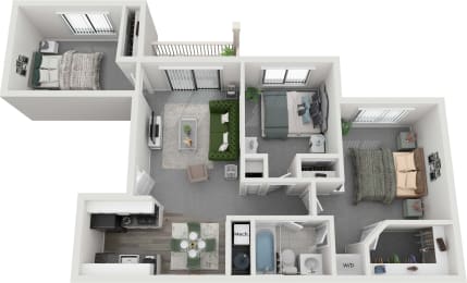 our apartments showcase a spacious living room and kitchen with a dining area