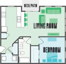 The Lexington 1 Bed  1 Bath Floor Plan at Monmouth Row Apartments, Newport, KY