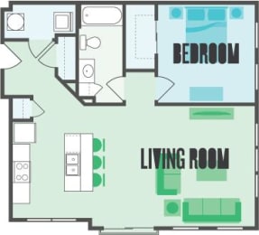 The Linden 1 Bed  1 Bath Floor Plan at Monmouth Row Apartments, Newport, 41071