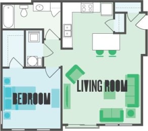 The Maple 1 Bed  1 Bath Floor Plan at Monmouth Row Apartments, Newport, Kentucky