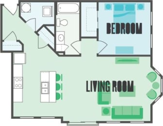 The Nelson 1 Bed  1 Bath Floor Plan at Monmouth Row Apartments, Kentucky
