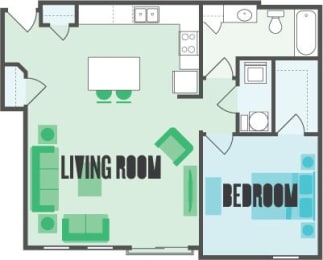 The Providence 1 Bed  1 Bath Floor Plan at Monmouth Row Apartments, Newport, KY