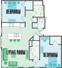 The Saratoga 2 Bed  2 Bath Floor Plan at Monmouth Row Apartments, Newport, 41071