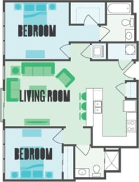 The Washington 2 Bed  2 Bath Floor Plan at Monmouth Row Apartments, Newport, Kentucky