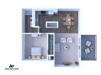 a 1 bedroom floor plan | Arlington Village apartments