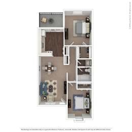 DuMonde Two Bedroom One Bathroom Floorplan at A62 Apartments, Indianapolis, IN 46220