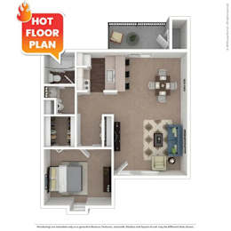 LePetit Luxe One Bedroom One Bathroom Floorplan at A62 Apartments, Indianapolis